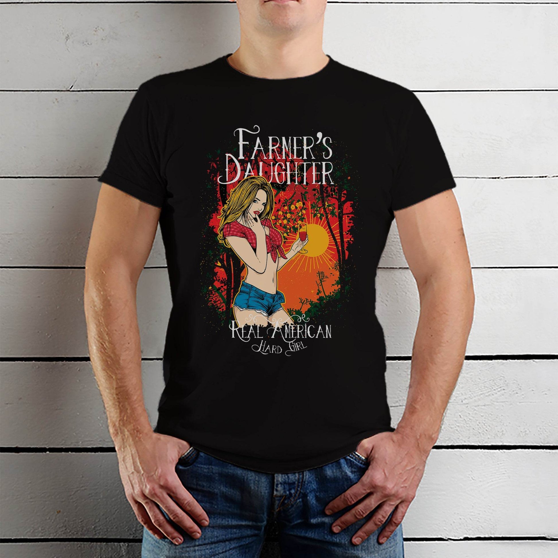 FARMER'S DAUGHTER REAL AMERICAN HARD GIRL - Unisex Round Neck Regular Fit 100% Combed Cotton Half Sleeve T-Shirt - Mojilo Mart