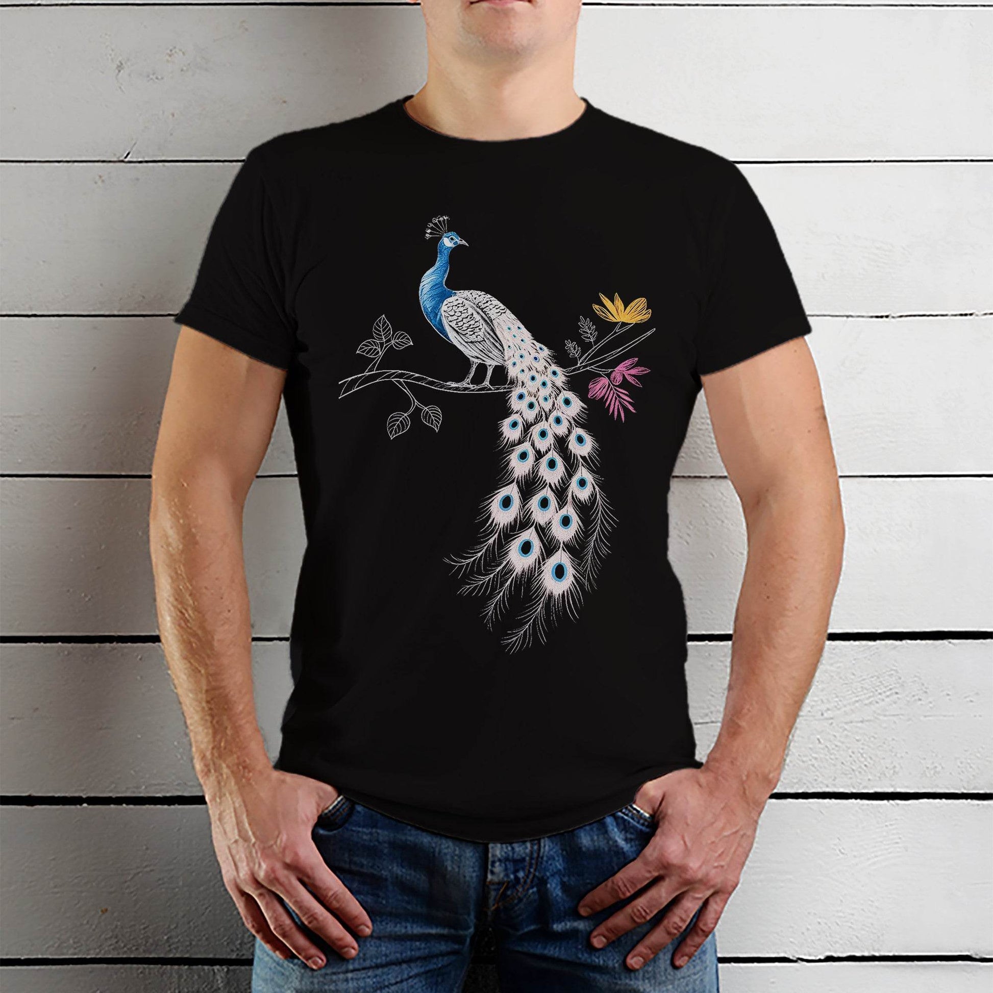 Fancy Jacobean Peacock - Unisex Round Neck Regular Fit 100% Combed Cotton Half Sleeve T-Shirt - Mojilo Mart