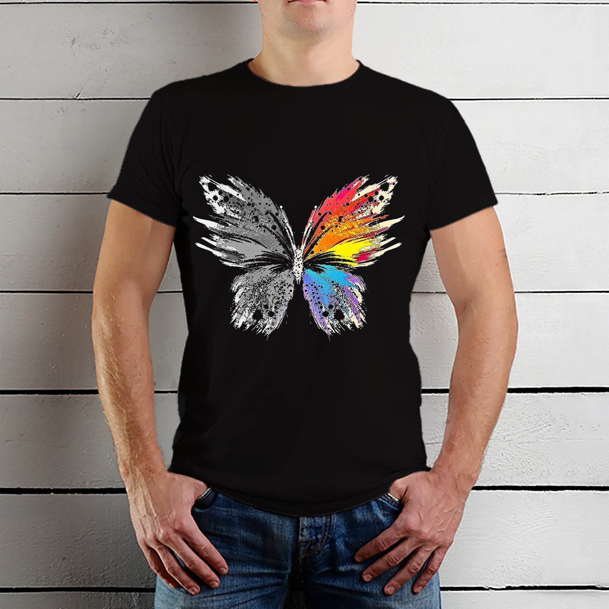 Fashion Colorful Butterfly Animals - Unisex Round Neck Regular Fit 100% Combed Cotton Half Sleeve T-Shirt - Mojilo Mart