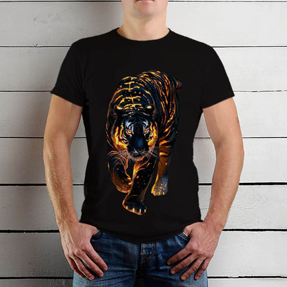 Fire Tiger Art - Unisex Round Neck Regular Fit 100% Combed Cotton Half Sleeve T-Shirt - Mojilo Mart