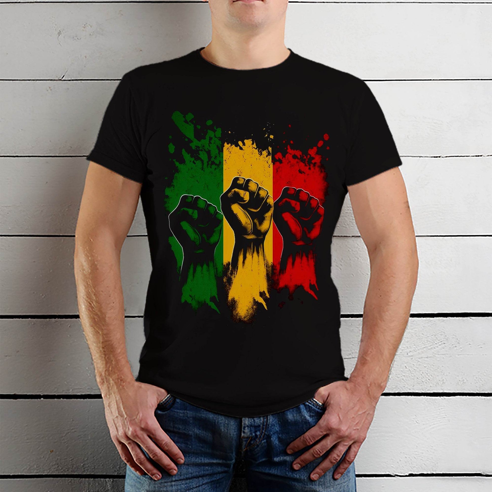Five fists PanAfrican flag - Unisex Round Neck Regular Fit 100% Combed Cotton Half Sleeve T-Shirt - Mojilo Mart