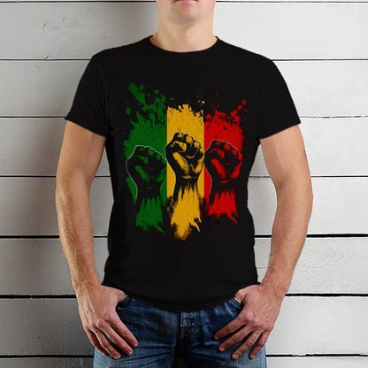 Five fists PanAfrican flag - Unisex Round Neck Regular Fit 100% Combed Cotton Half Sleeve T-Shirt - Mojilo Mart