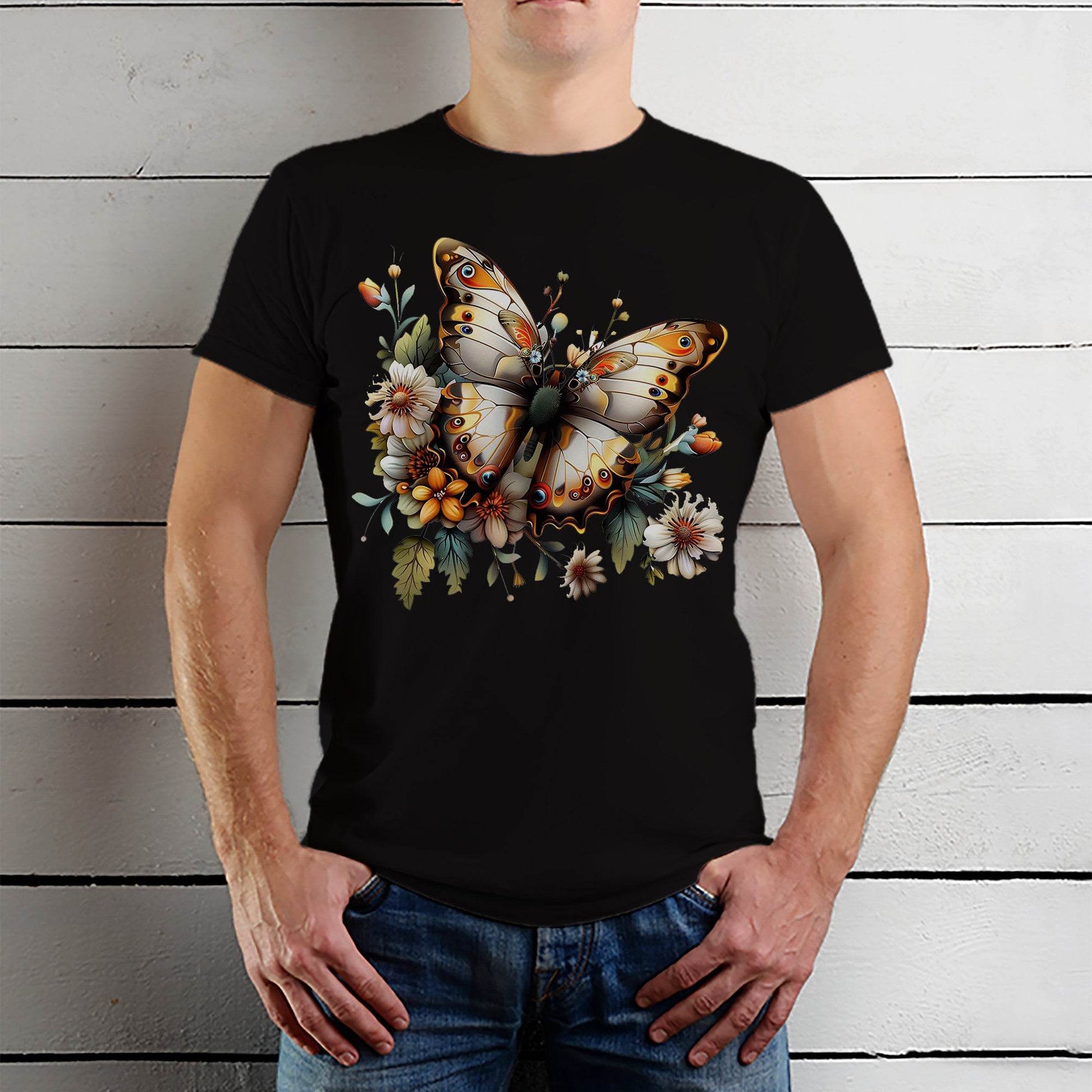Floral Butterfly - Unisex Round Neck Regular Fit 100% Combed Cotton Half Sleeve T-Shirt - Mojilo Mart
