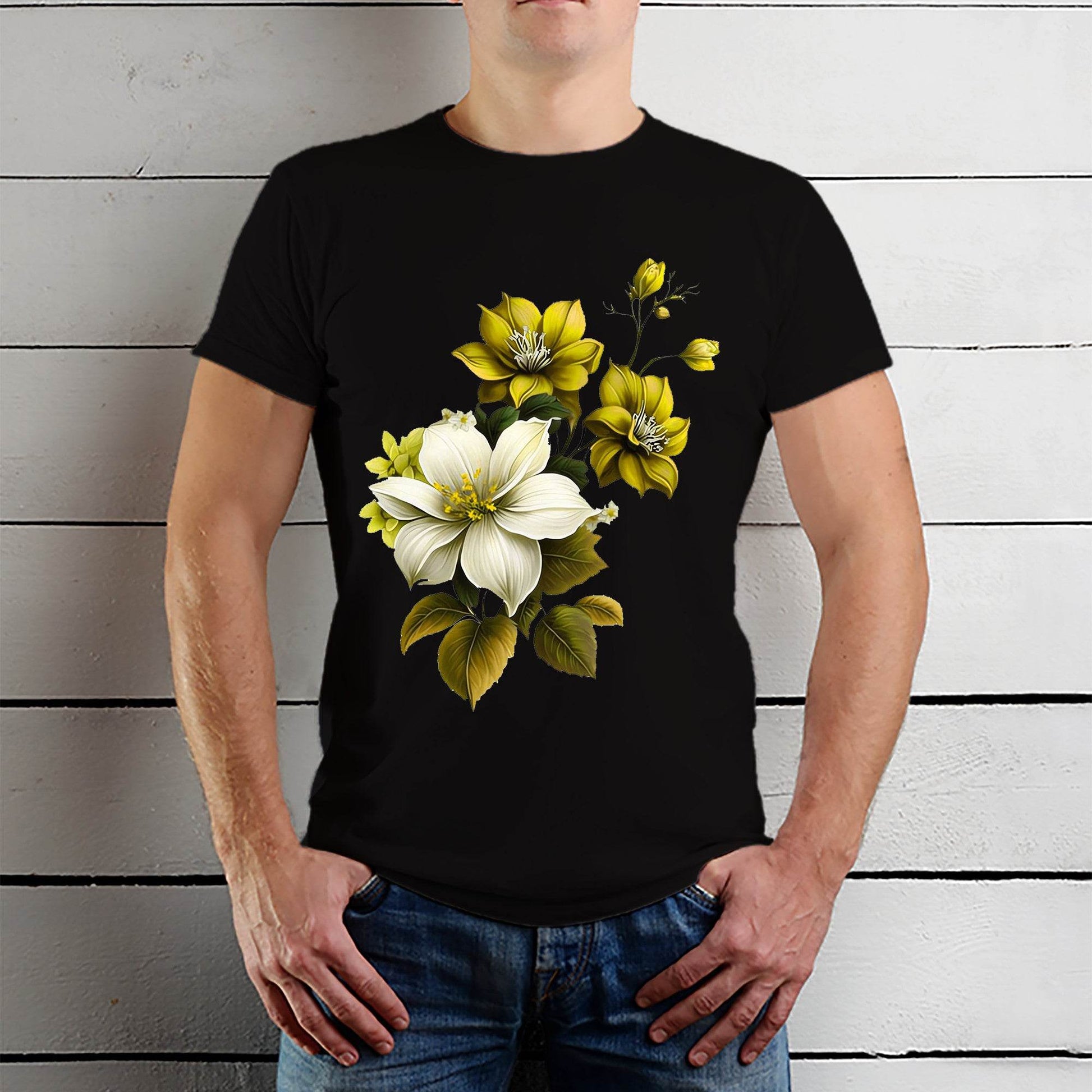 Floral Pattern - Unisex Round Neck Regular Fit 100% Combed Cotton Half Sleeve T-Shirt - Mojilo Mart