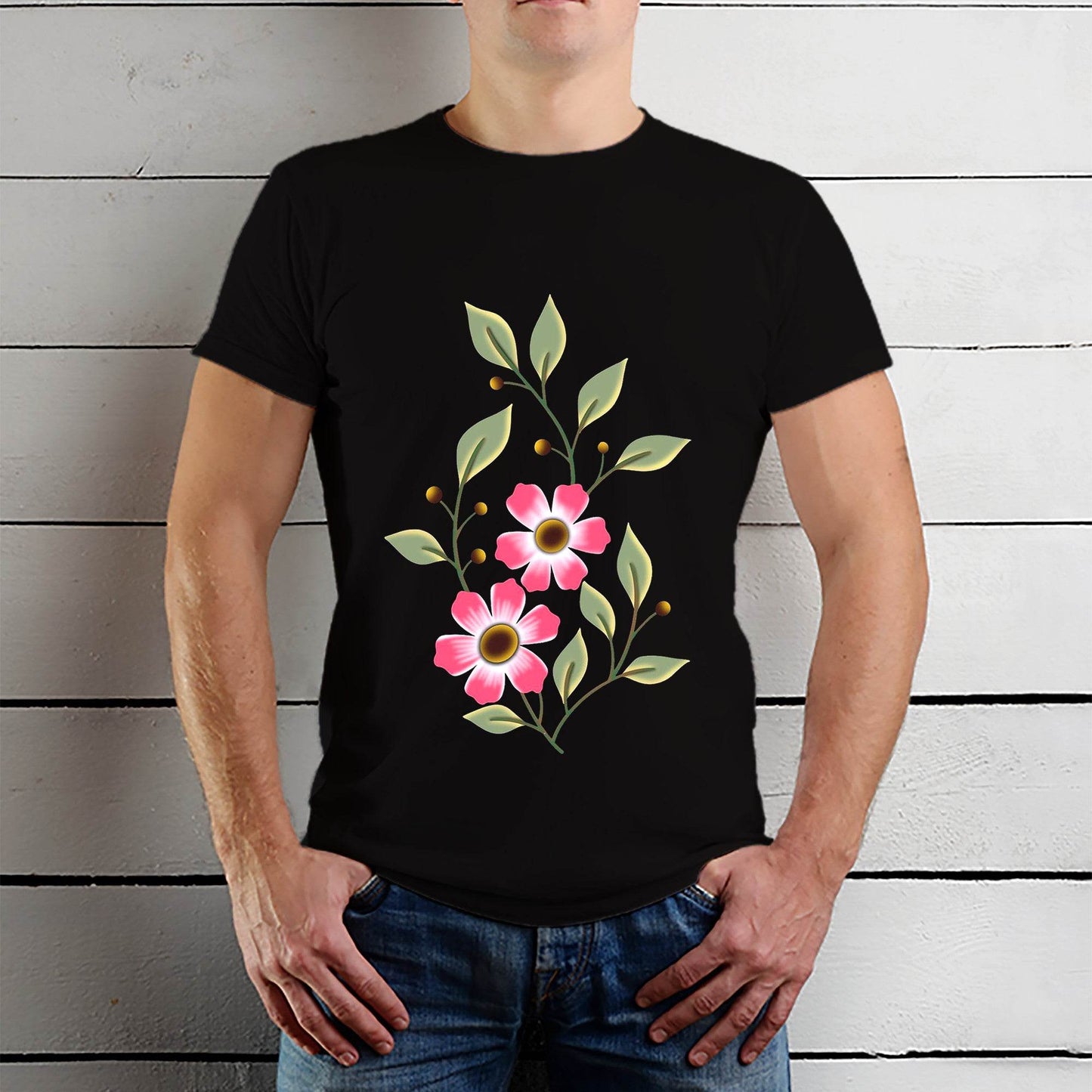 Floral Spring Shirt - Unisex Round Neck Regular Fit 100% Combed Cotton Half Sleeve T-Shirt - Mojilo Mart