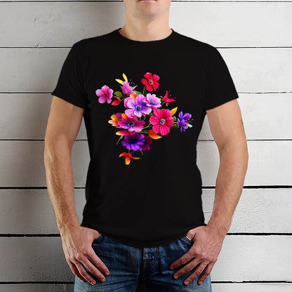 Flower Colorful Artwork Nature - Unisex Round Neck Regular Fit 100% Combed Cotton Half Sleeve T-Shirt - Mojilo Mart
