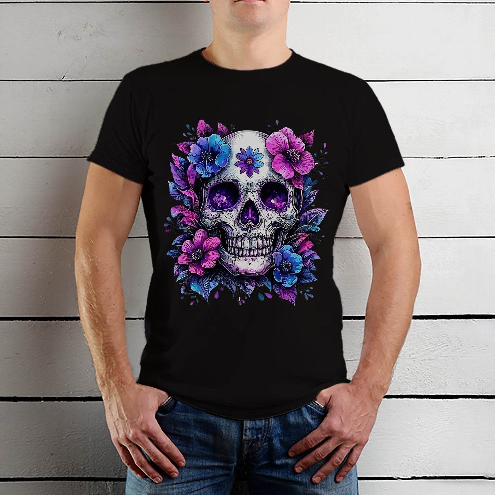 Flower Skull - Unisex Round Neck Regular Fit 100% Combed Cotton Half Sleeve T-Shirt - Mojilo Mart
