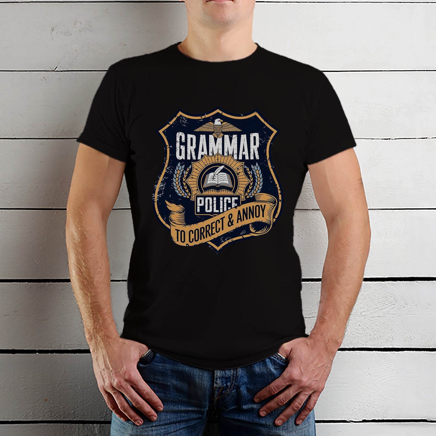 GRAMMAR POLICE TO CORRECT & ANNOY - Unisex Round Neck Regular Fit 100% Combed Cotton Half Sleeve T-Shirt - Mojilo Mart