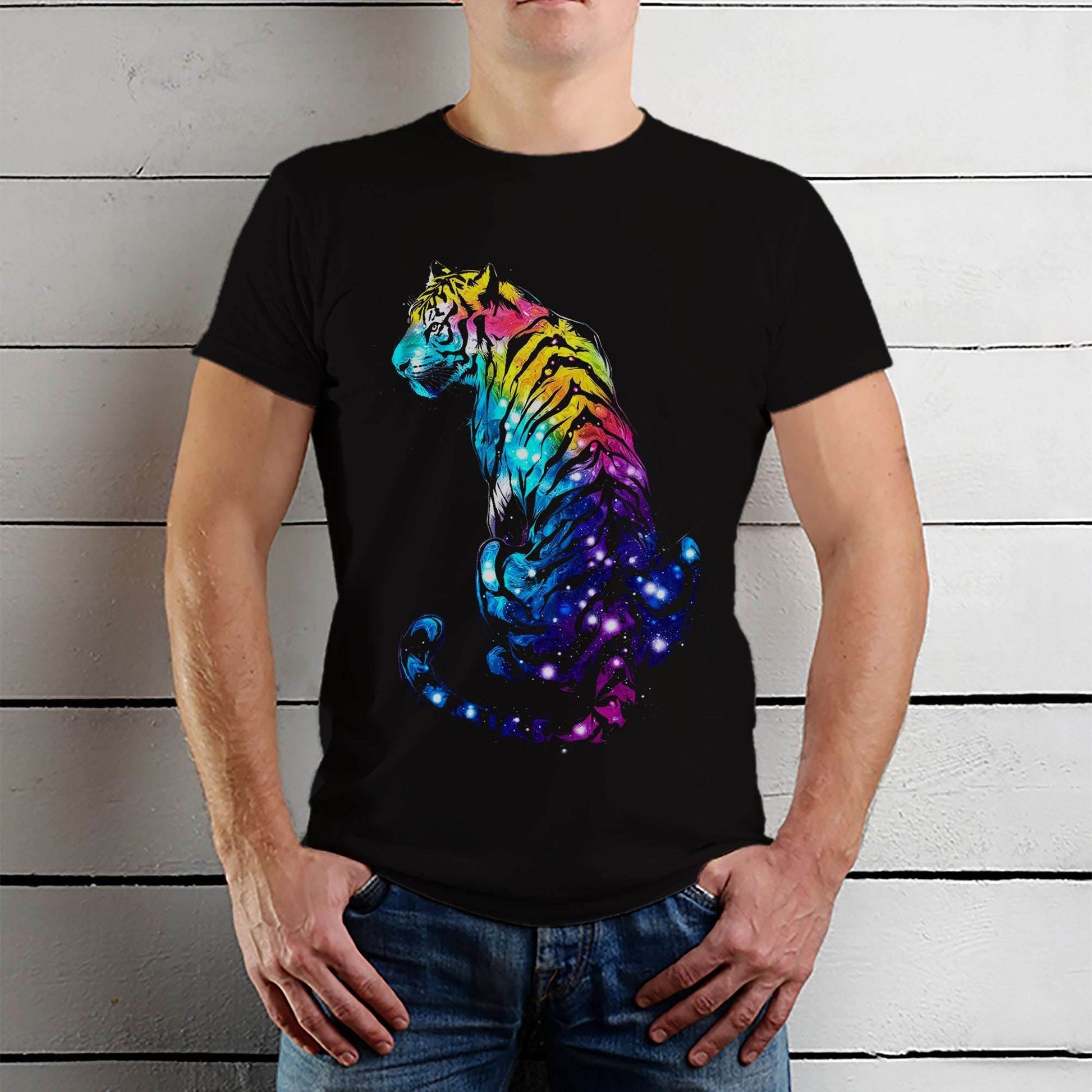 Galaxy Tiger Design - Unisex Round Neck Regular Fit 100% Combed Cotton Half Sleeve T-Shirt - Mojilo Mart