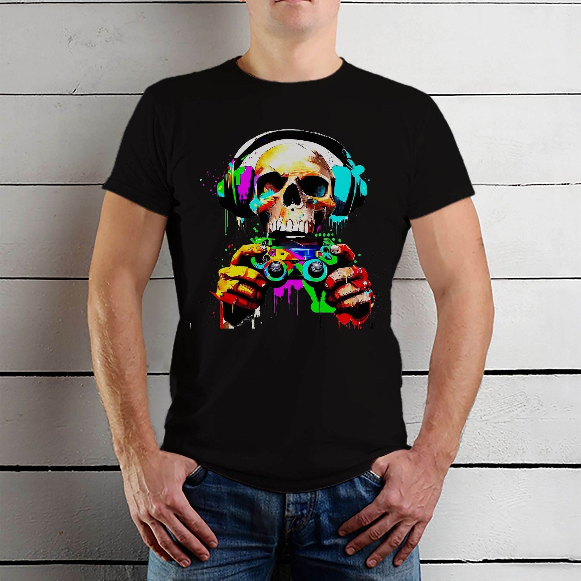 Gaming Skull with Headphones Design - Unisex Round Neck Regular Fit 100% Combed Cotton Half Sleeve T-Shirt - Mojilo Mart