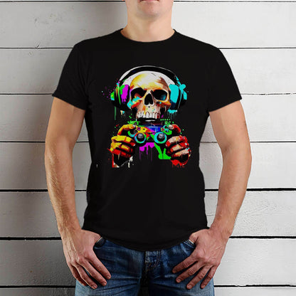 Gaming Skull with Headphones Design - Unisex Round Neck Regular Fit 100% Combed Cotton Half Sleeve T-Shirt - Mojilo Mart