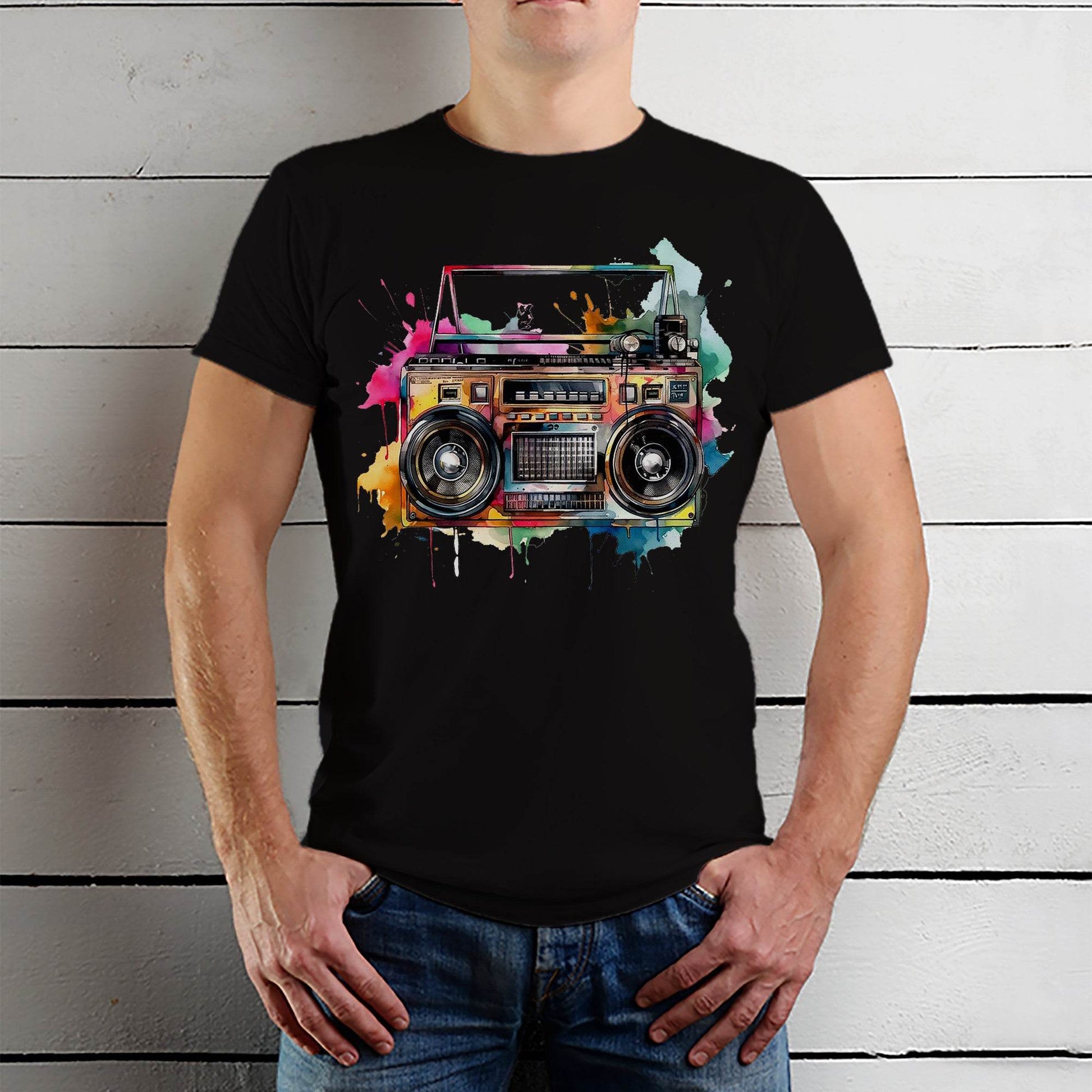 Ghetto Blaster Colorful - Unisex Round Neck Regular Fit 100% Combed Cotton Half Sleeve T-Shirt - Mojilo Mart