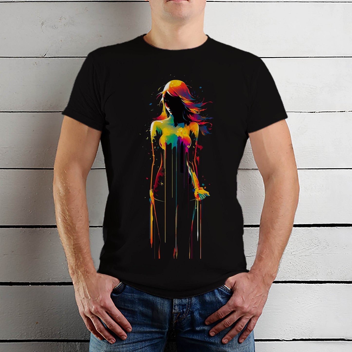Girl Veil Of Neon Colors - Unisex Round Neck Regular Fit 100% Combed Cotton Half Sleeve T-Shirt - Mojilo Mart