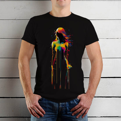 Girl Veil Of Neon Colors - Unisex Round Neck Regular Fit 100% Combed Cotton Half Sleeve T-Shirt - Mojilo Mart