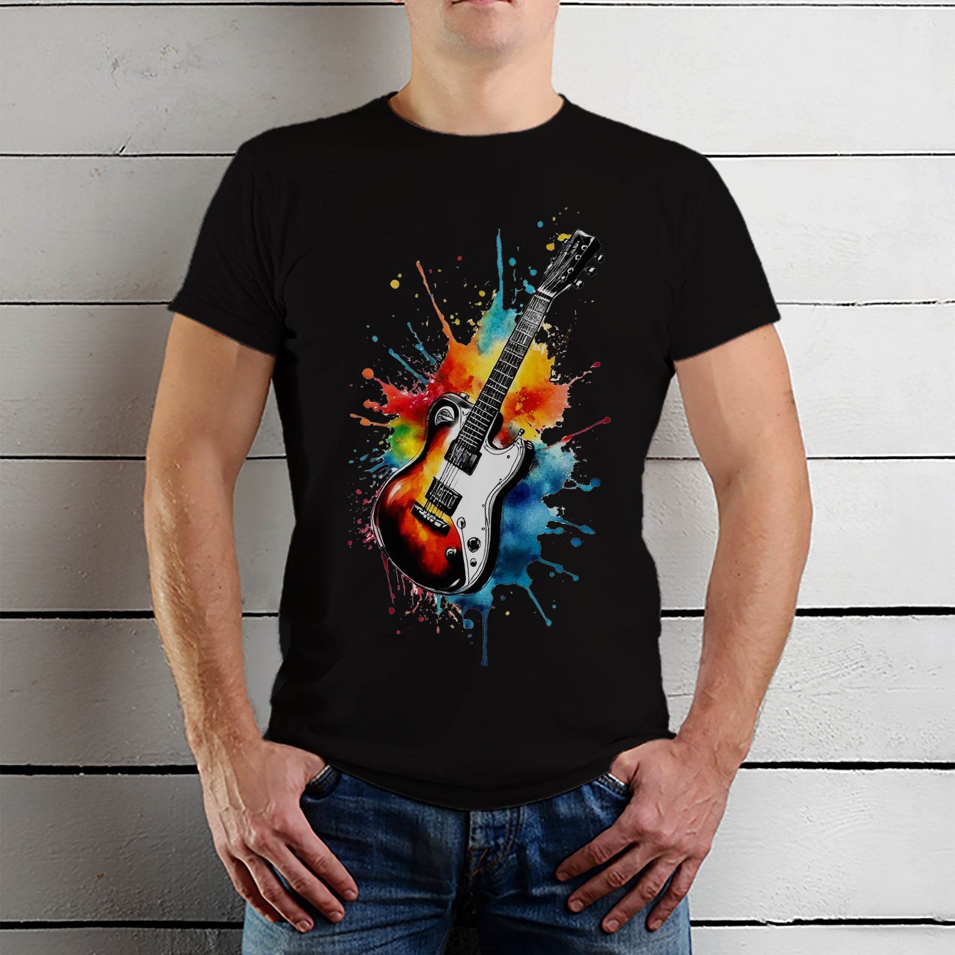 Guitar Music Instrument - Unisex Round Neck Regular Fit 100% Combed Cotton Half Sleeve T-Shirt - Mojilo Mart