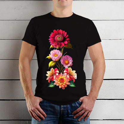 HIPPY FLOWER ARRANGEMENT SUNFLOWERS - Unisex Round Neck Regular Fit 100% Combed Cotton Half Sleeve T-Shirt - Mojilo Mart