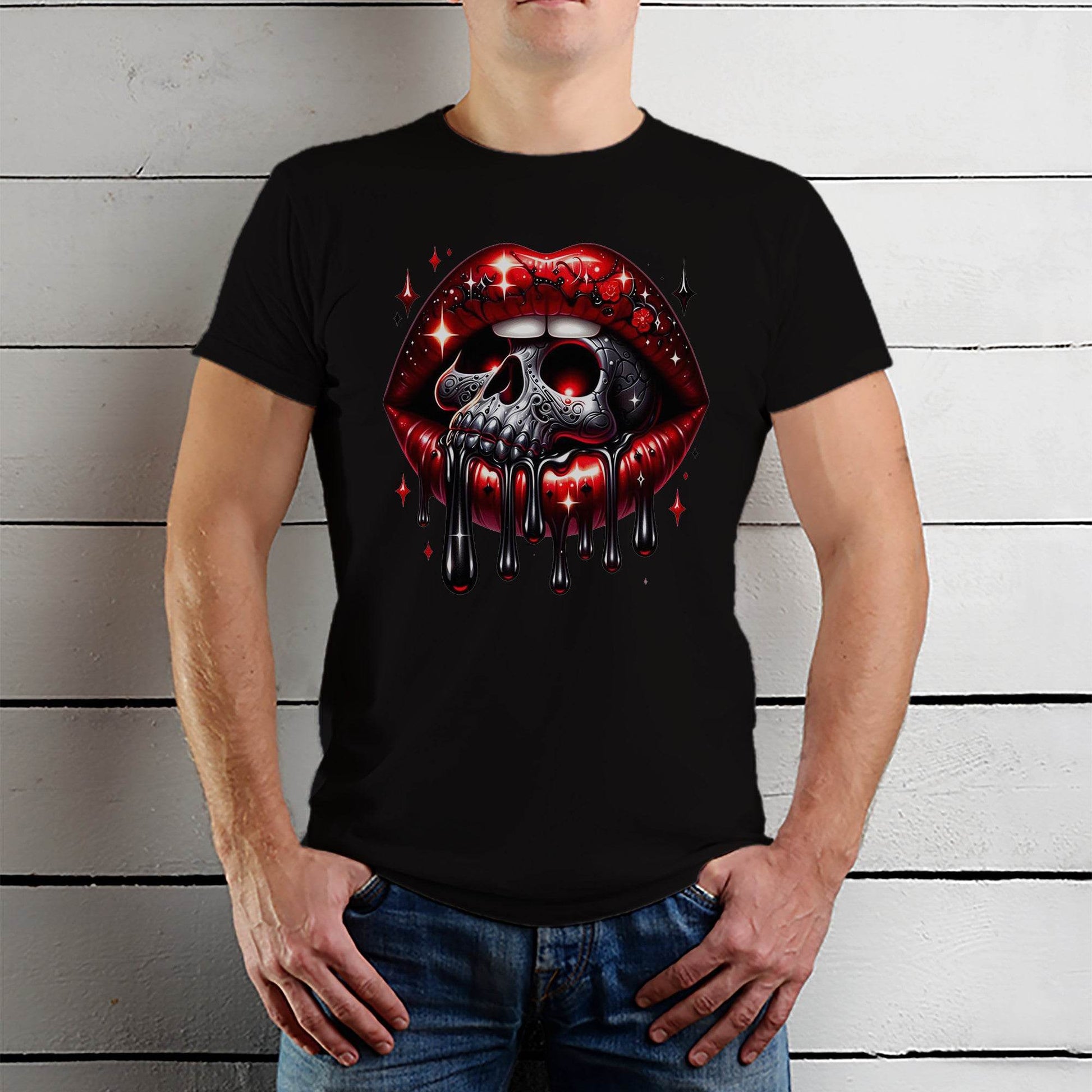 Halloween Lips Clipart - Unisex Round Neck Regular Fit 100% Combed Cotton Half Sleeve T-Shirt - Mojilo Mart
