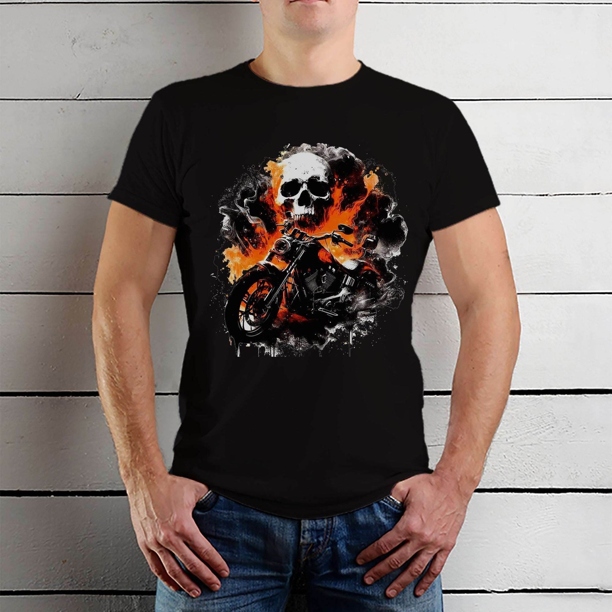 Handsome Skull Motorcycles Diamond Art Painting Kits for Adult - Unisex Round Neck Regular Fit 100% Combed Cotton Half Sleeve T-Shirt - Mojilo Mart