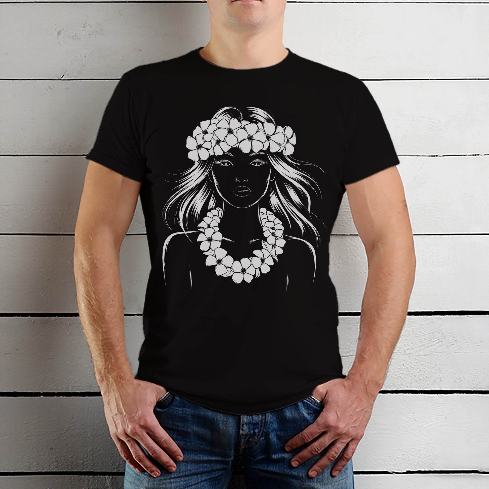 Hawaiian Vintage Wahine Hula Girl - Unisex Round Neck Regular Fit 100% Combed Cotton Half Sleeve T-Shirt - Mojilo Mart