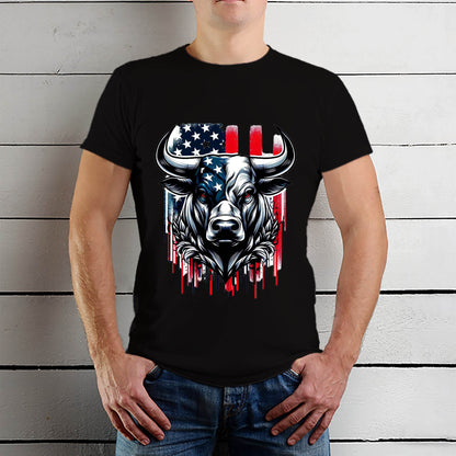 Head cow with flag american vector tshirt design - Unisex Round Neck Regular Fit 100% Combed Cotton Half Sleeve T-Shirt - Mojilo Mart