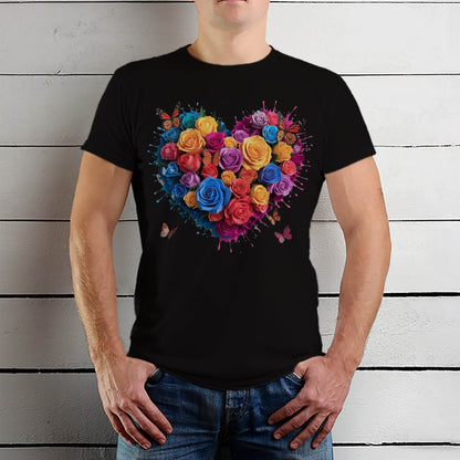 Heart Full of Flowers - Unisex Round Neck Regular Fit 100% Combed Cotton Half Sleeve T-Shirt - Mojilo Mart