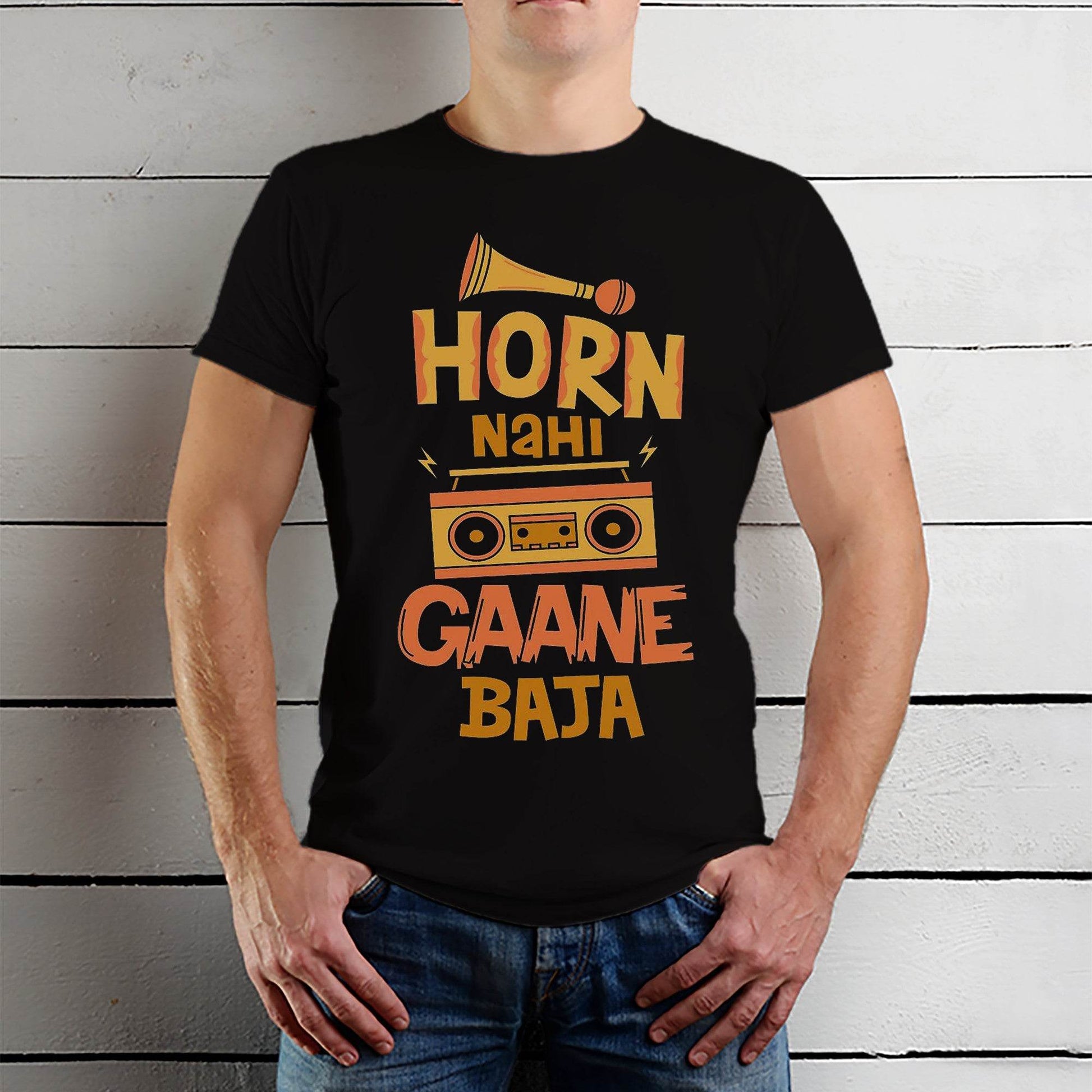 Horn Nahi Gaane Baja- Unisex Round Neck Regular Fit 100% Combed Cotton Half Sleeve T-Shirt - Mojilo Mart