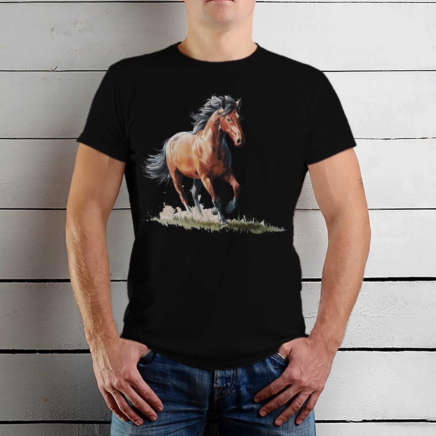 Horse Graphic Tees Summer Casual - Unisex Round Neck Regular Fit 100% Combed Cotton Half Sleeve T-Shirt - Mojilo Mart