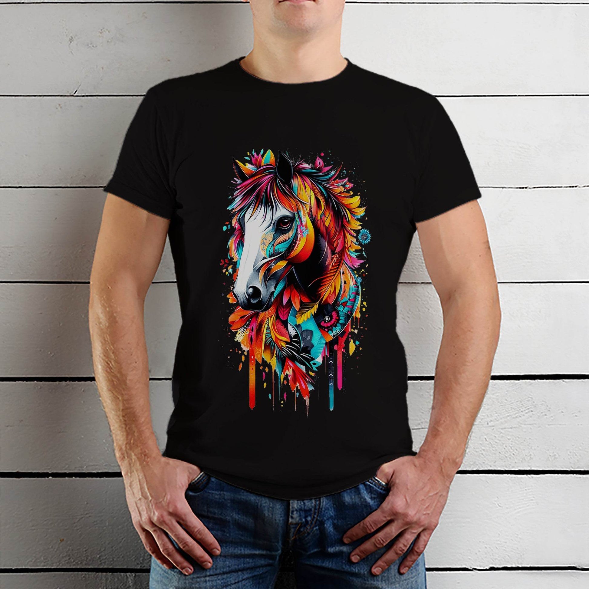 Horse Head Graffiti Art - Unisex Round Neck Regular Fit 100% Combed Cotton Half Sleeve T-Shirt - Mojilo Mart