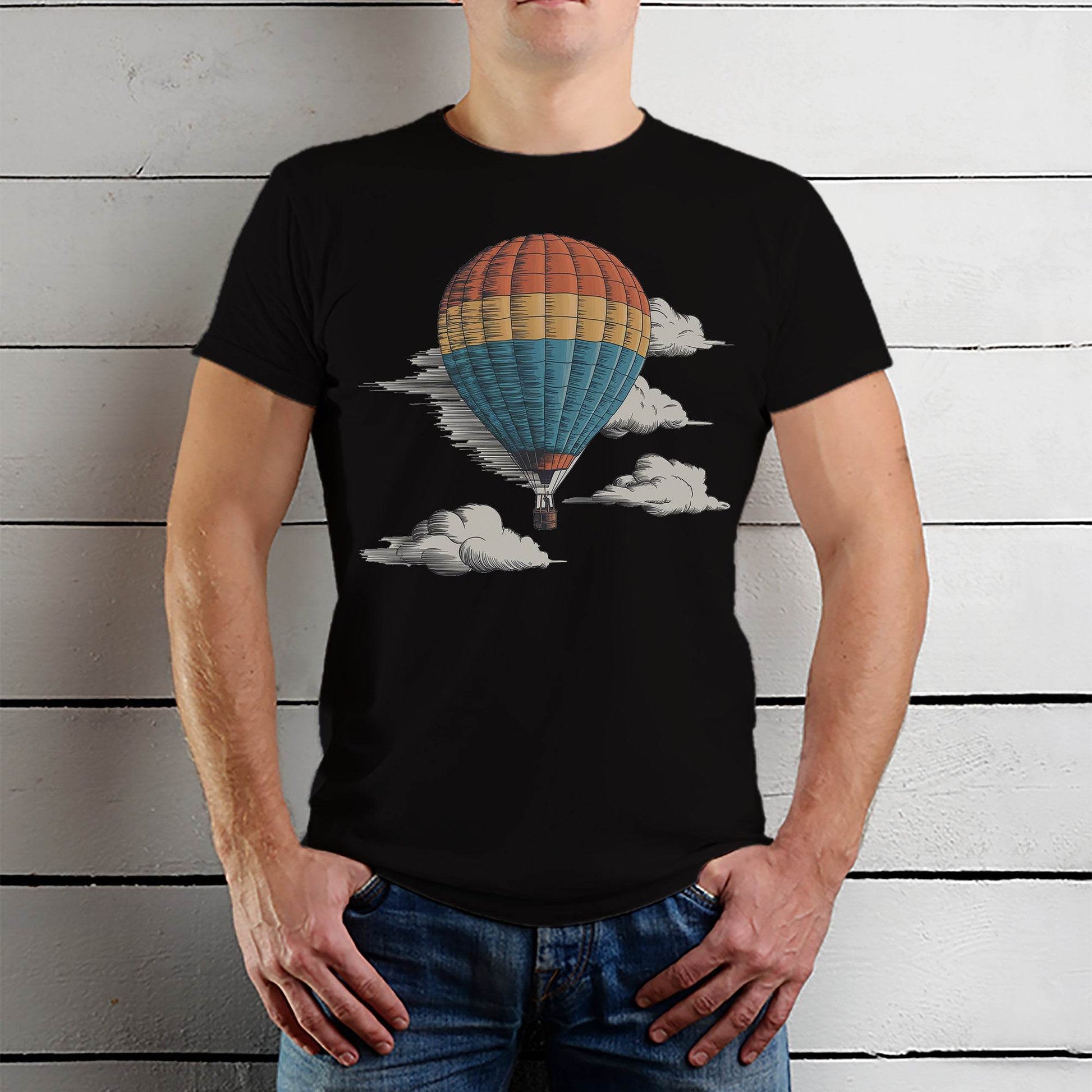 Hot Air Balloon Flying - Unisex Round Neck Regular Fit 100% Combed Cotton Half Sleeve T-Shirt - Mojilo Mart