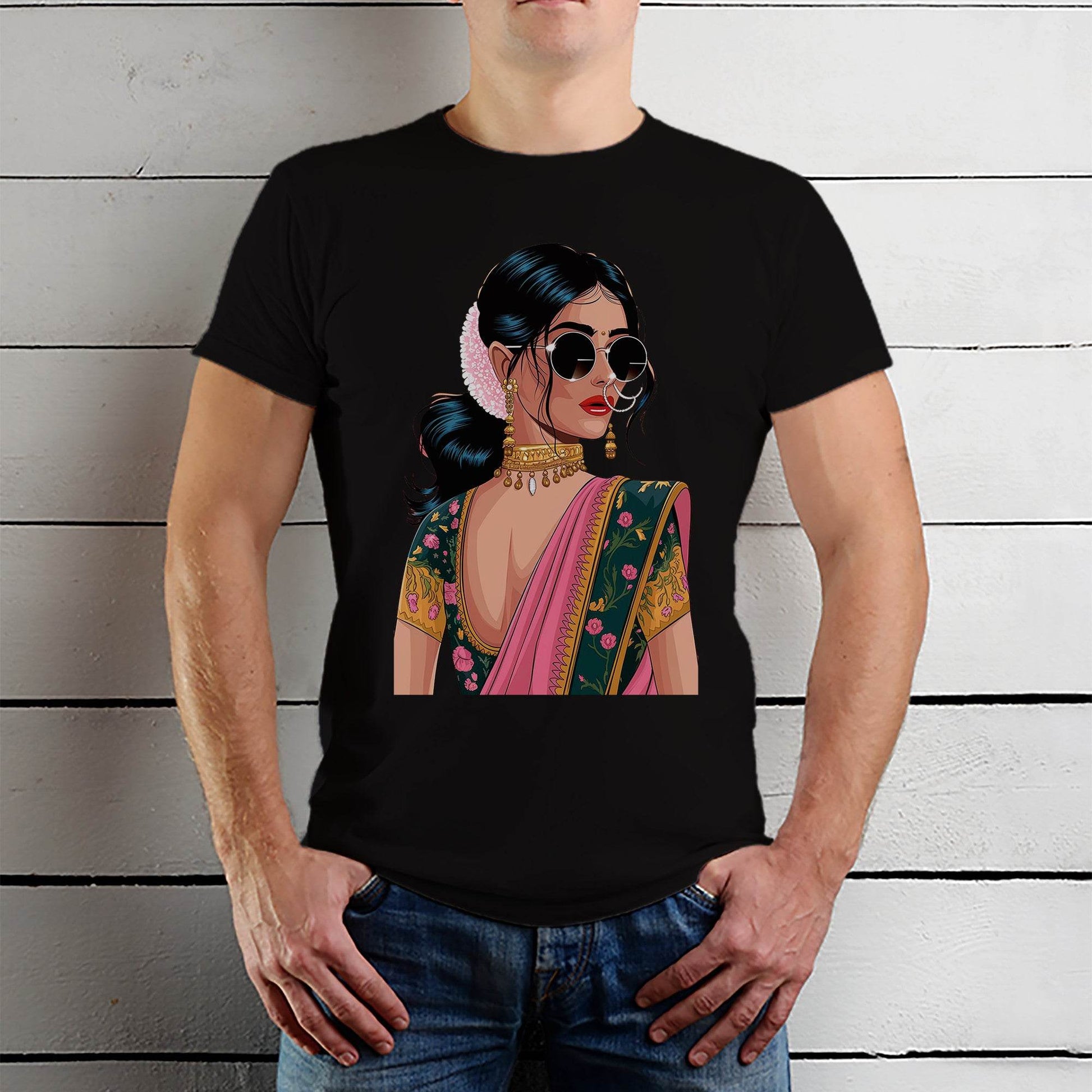 Indian Girl fashion - Unisex Round Neck Regular Fit 100% Combed Cotton Half Sleeve T-Shirt - Mojilo Mart
