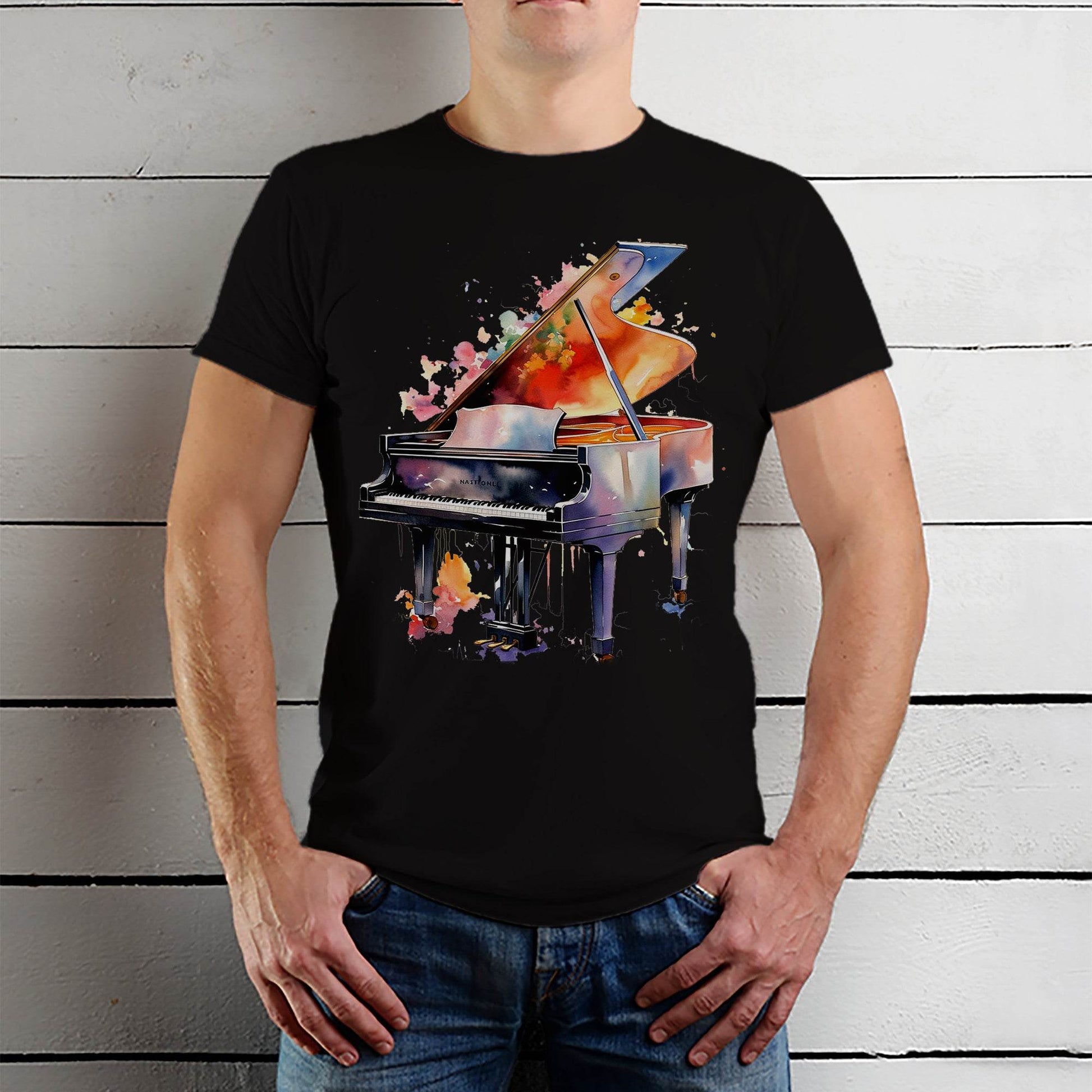 Instrument Watercolor Musical Piano - Unisex Round Neck Regular Fit 100% Combed Cotton Half Sleeve T-Shirt - Mojilo Mart