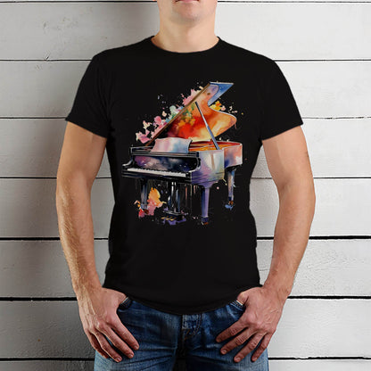 Instrument Watercolor Musical Piano - Unisex Round Neck Regular Fit 100% Combed Cotton Half Sleeve T-Shirt - Mojilo Mart