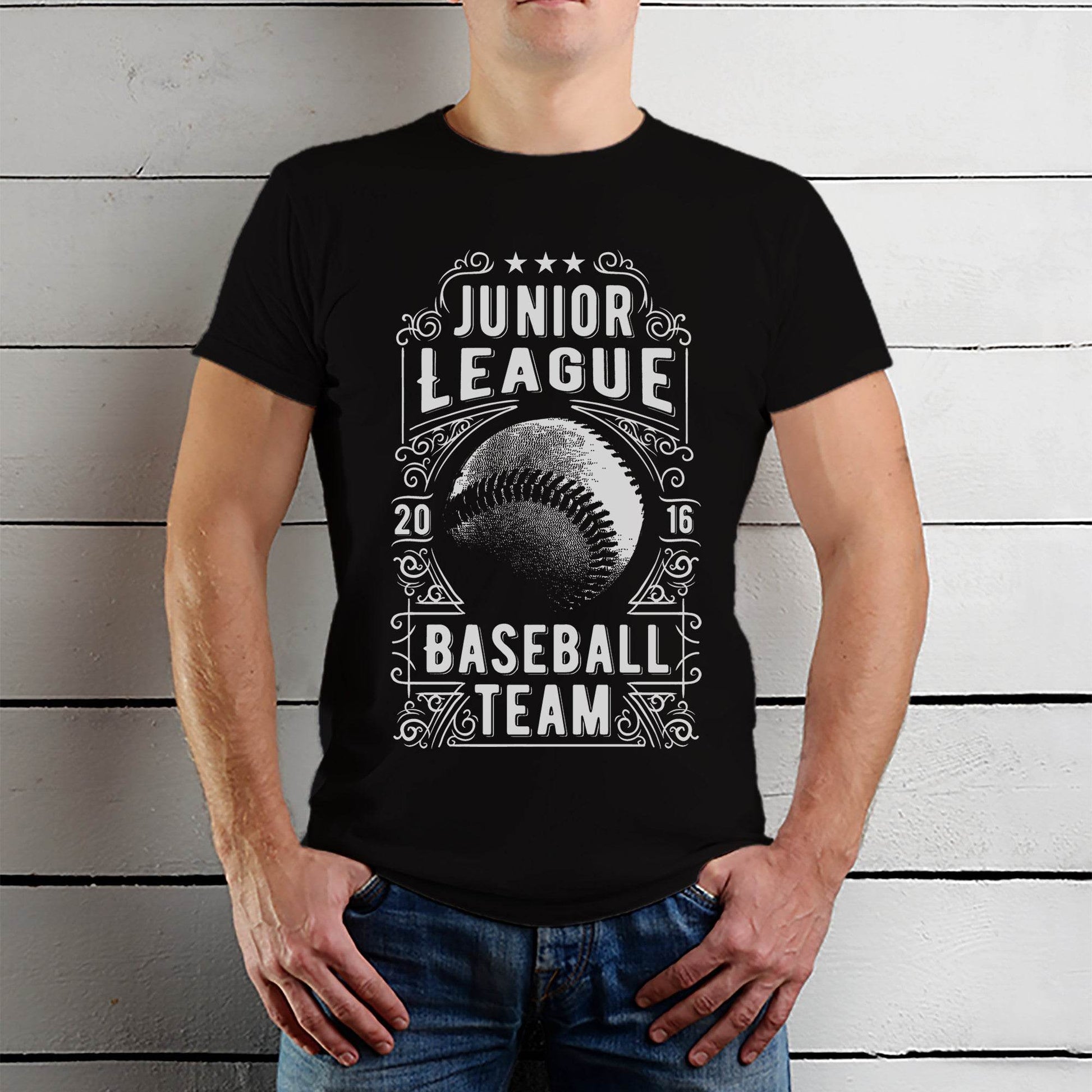 JUNIOR LEAGUE 2016 BASEBALL TEAM - Unisex Round Neck Regular Fit 100% Combed Cotton Half Sleeve T-Shirt - Mojilo Mart