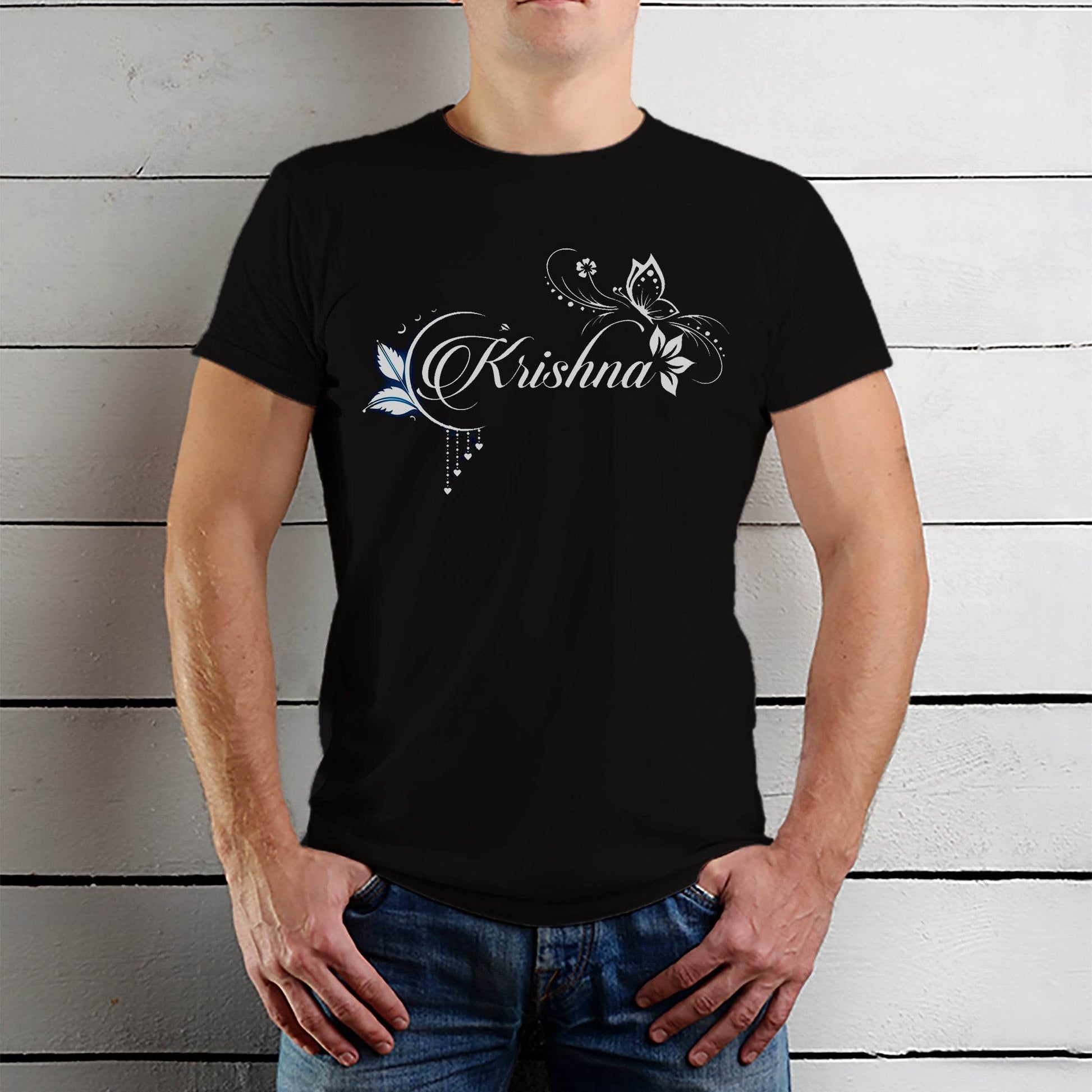 KRISHNA ART WRITING - Unisex Round Neck Regular Fit 100% Combed Cotton Half Sleeve T-Shirt - Mojilo Mart
