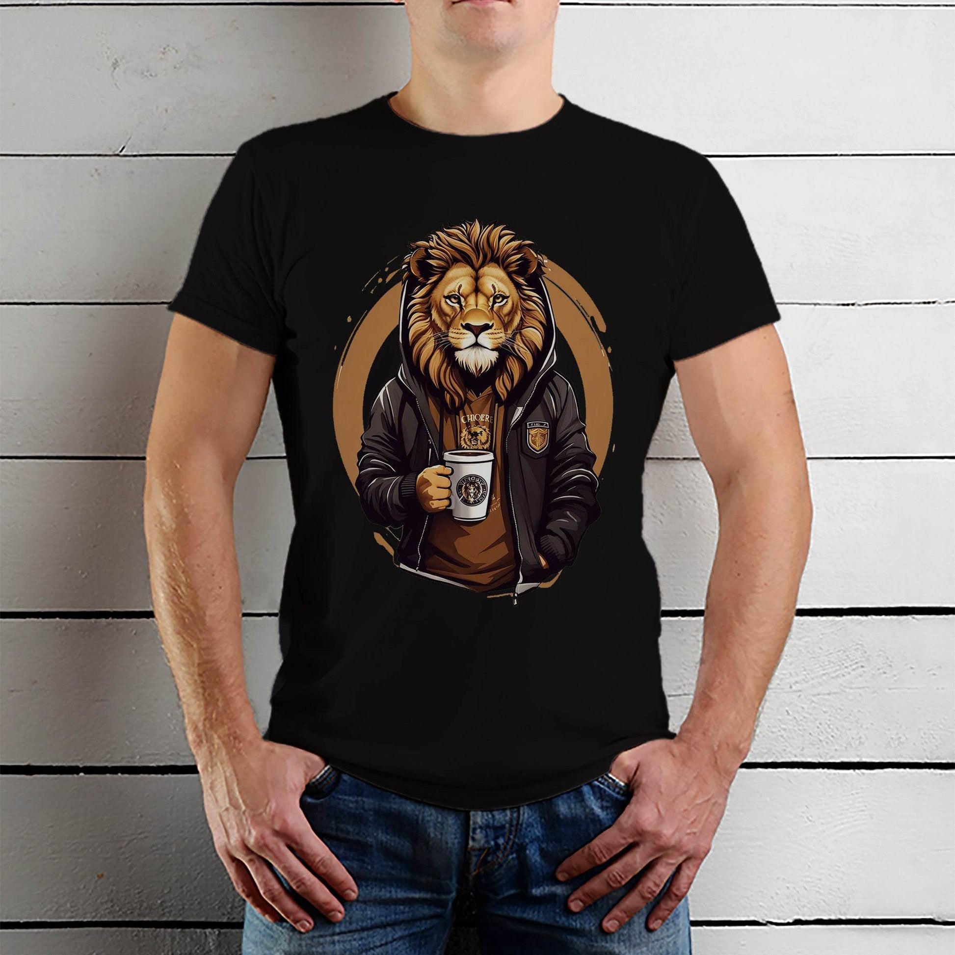 LION COFFEE - Unisex Round Neck Regular Fit 100% Combed Cotton Half Sleeve T-Shirt - Mojilo Mart