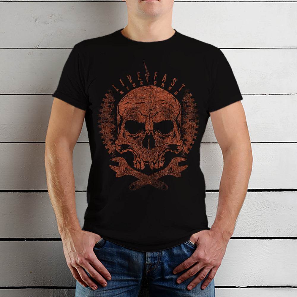 LIVE FAST RIDE FREE SKULL - Unisex Round Neck Regular Fit 100% Combed Cotton Half Sleeve T-Shirt - Mojilo Mart