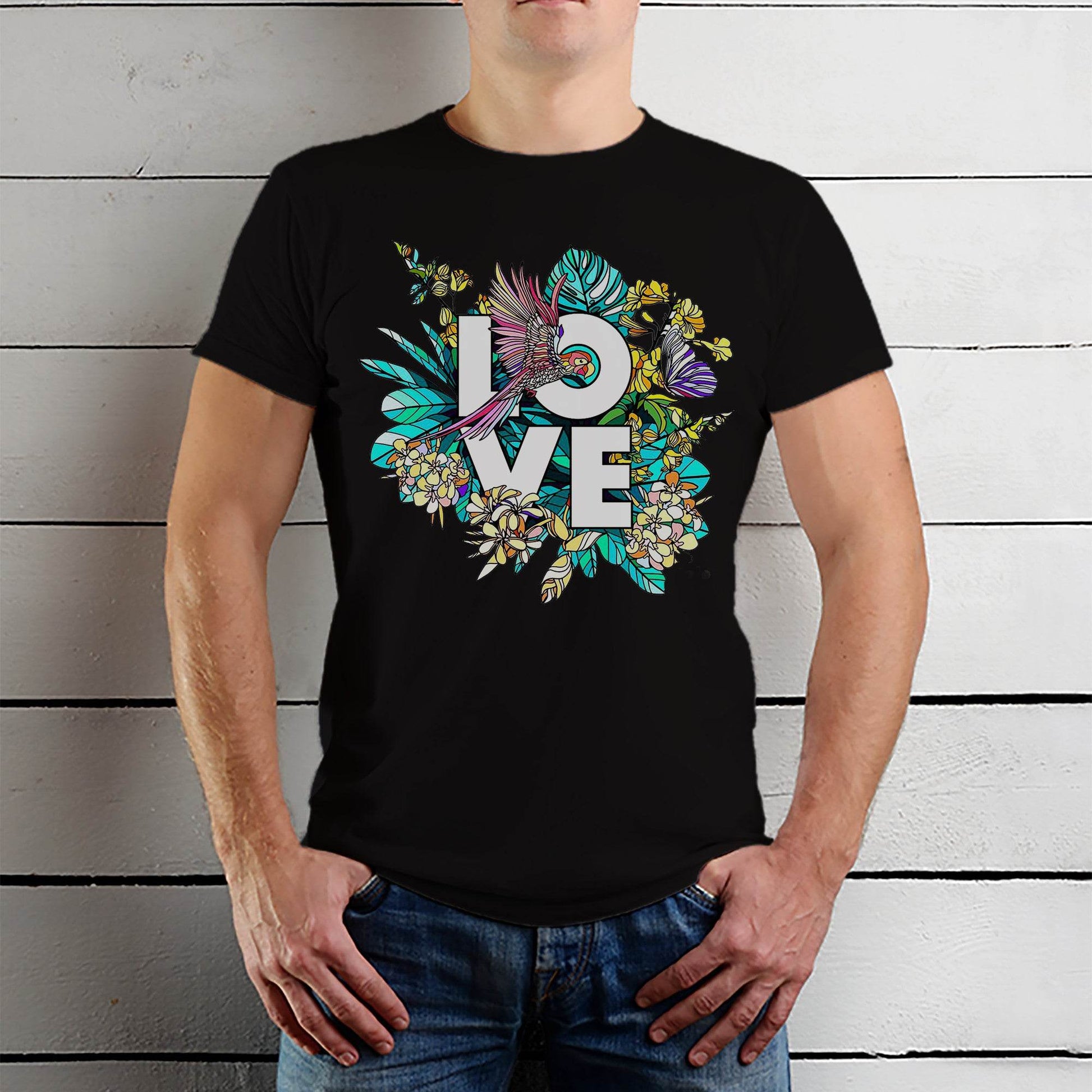 LOVE FLORAL - Unisex Round Neck Regular Fit 100% Combed Cotton Half Sleeve T-Shirt - Mojilo Mart
