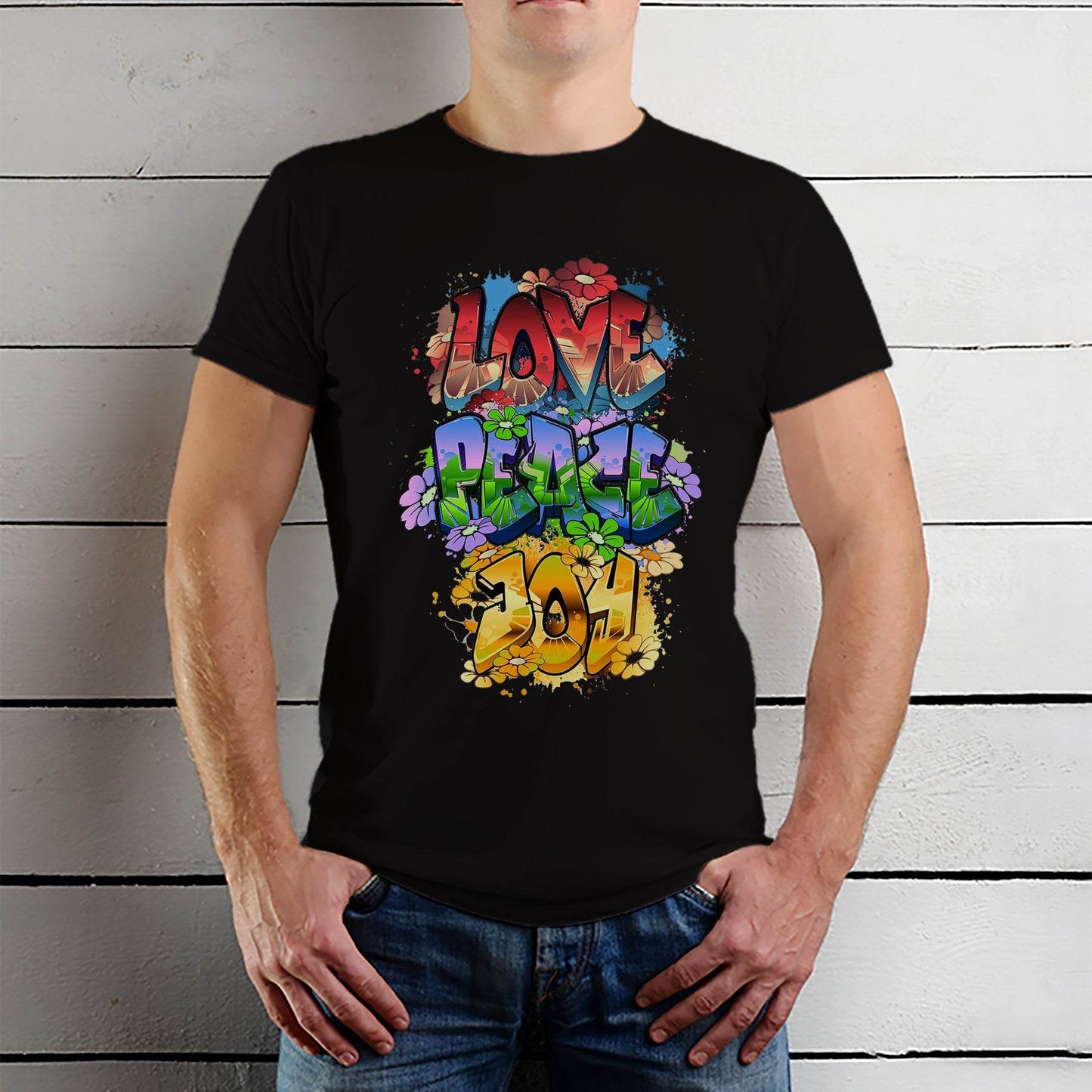 LOVE PEACE JOY - Unisex Round Neck Regular Fit 100% Combed Cotton Half Sleeve T-Shirt - Mojilo Mart