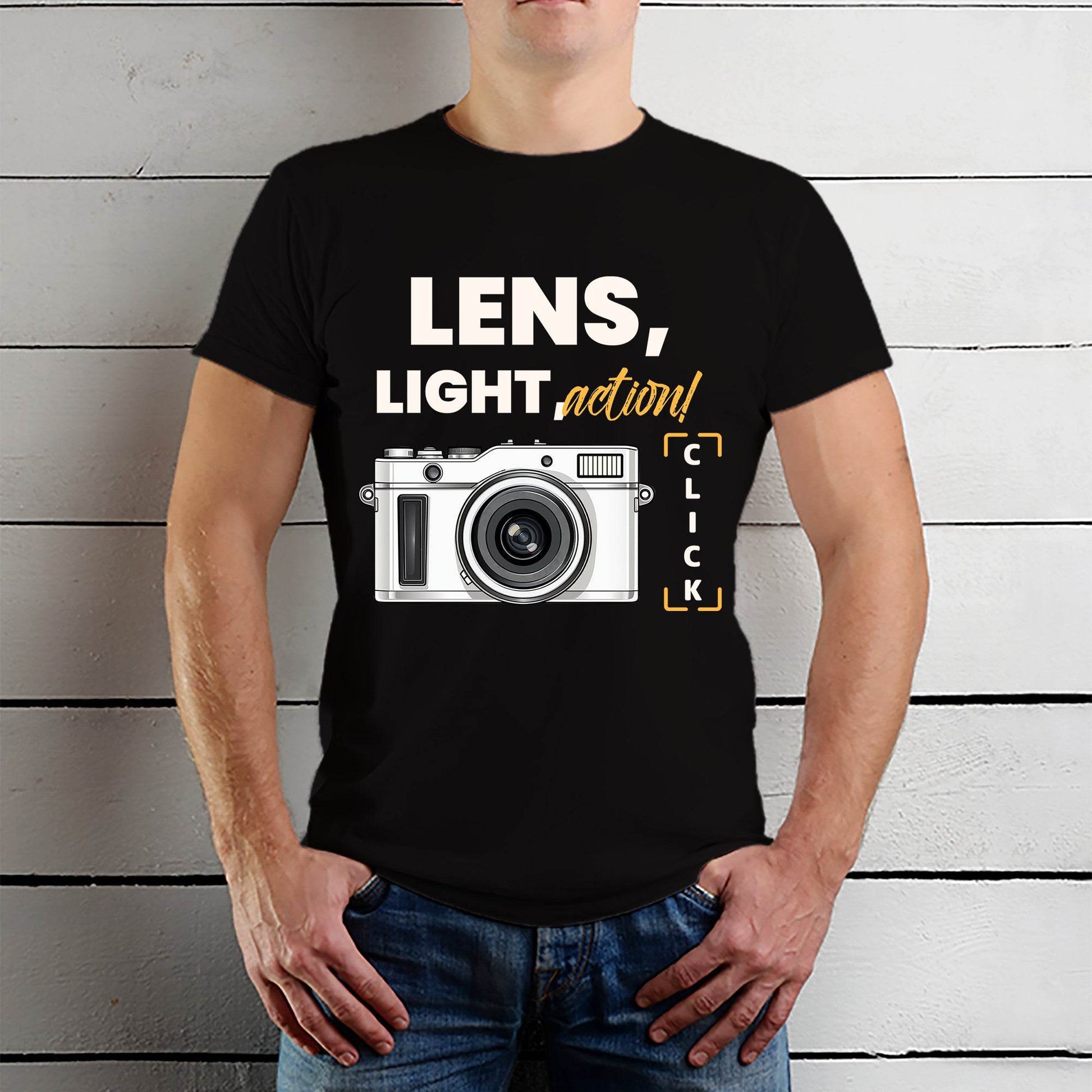 Lens Light Action - Unisex Round Neck Regular Fit 100% Combed Cotton Half Sleeve T-Shirt - Mojilo Mart