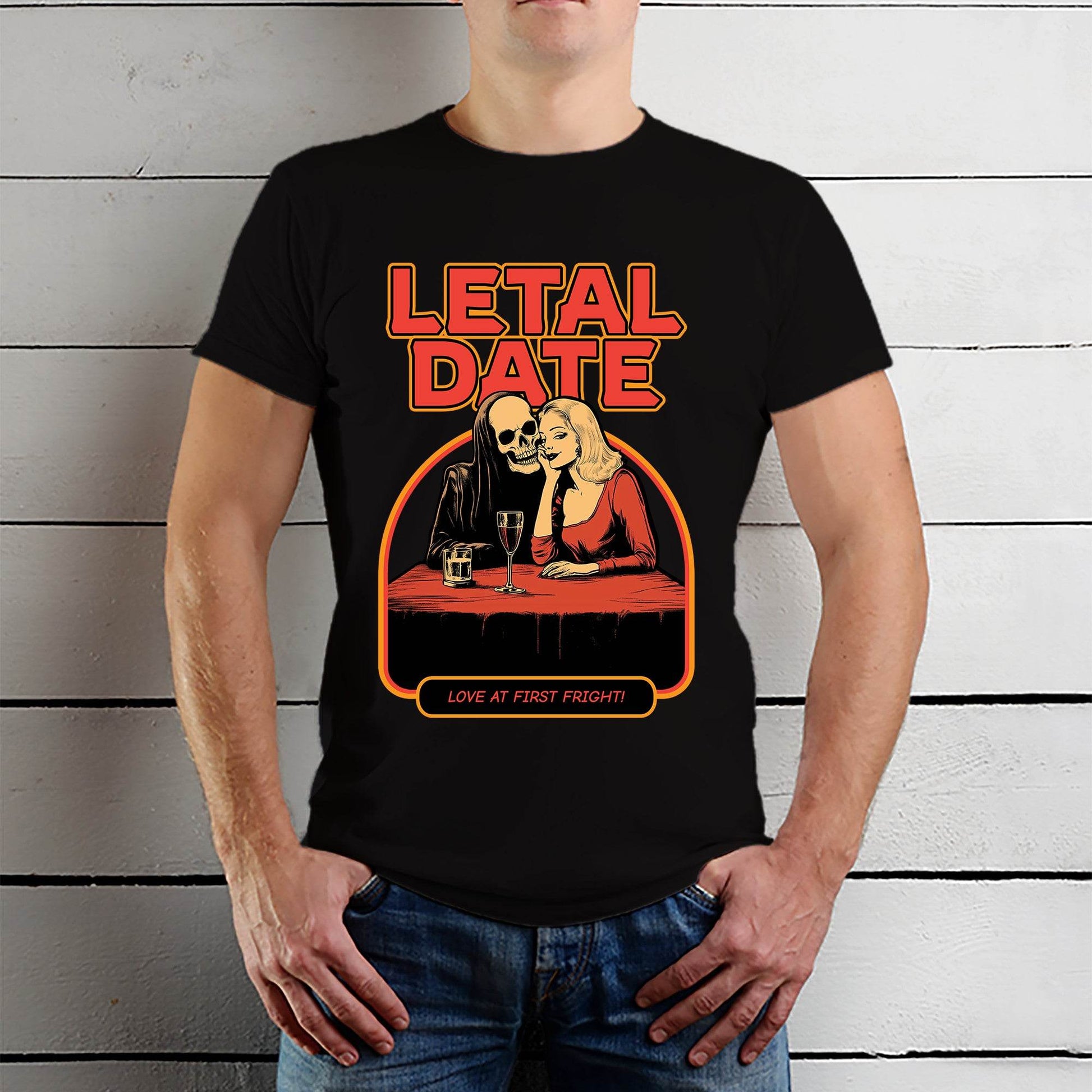 Letal Date Love At First Frighti - Unisex Round Neck Regular Fit 100% Combed Cotton Half Sleeve T-Shirt - Mojilo Mart