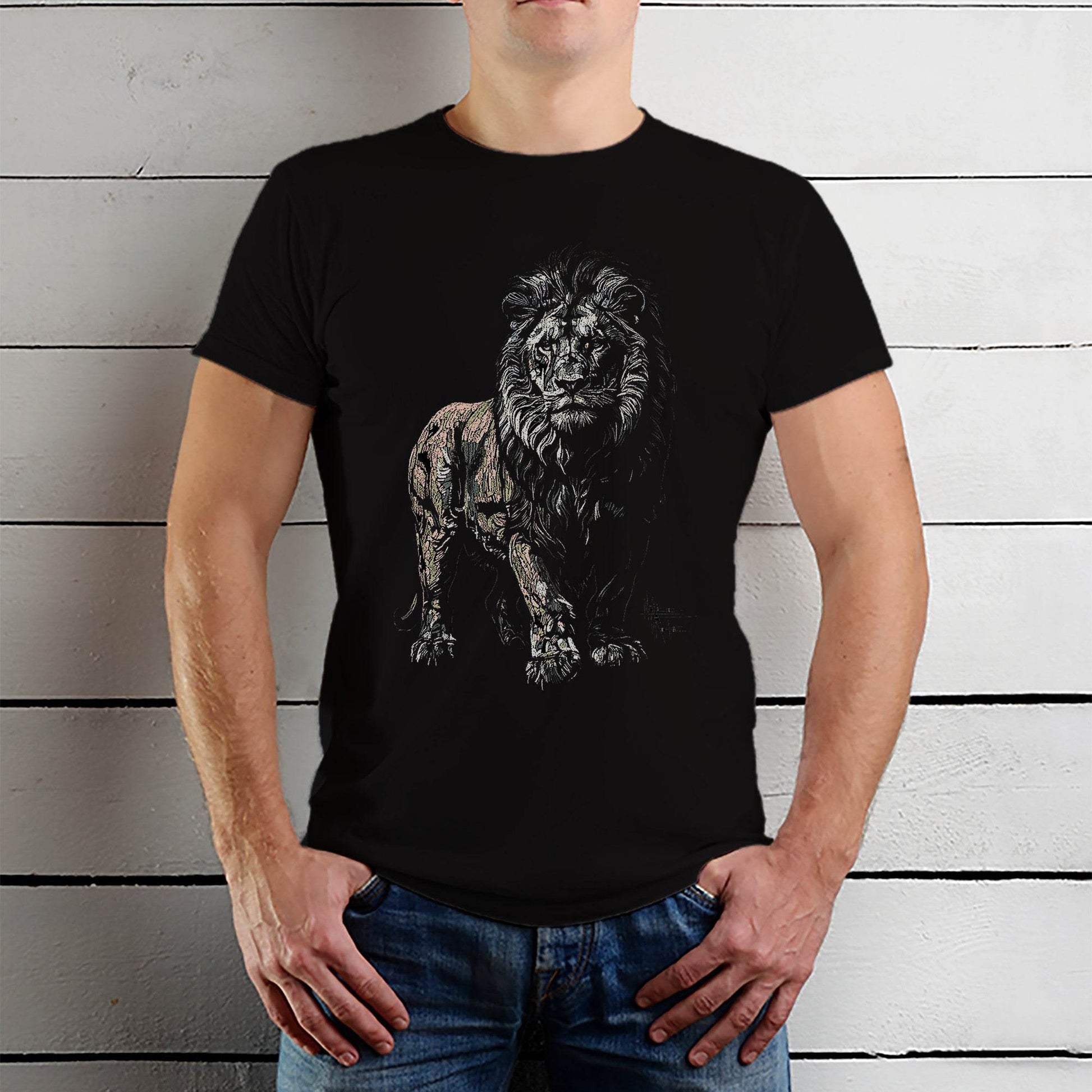 Lion's Face, Dark Tee - Unisex Round Neck Regular Fit 100% Combed Cotton Half Sleeve T-Shirt - Mojilo Mart