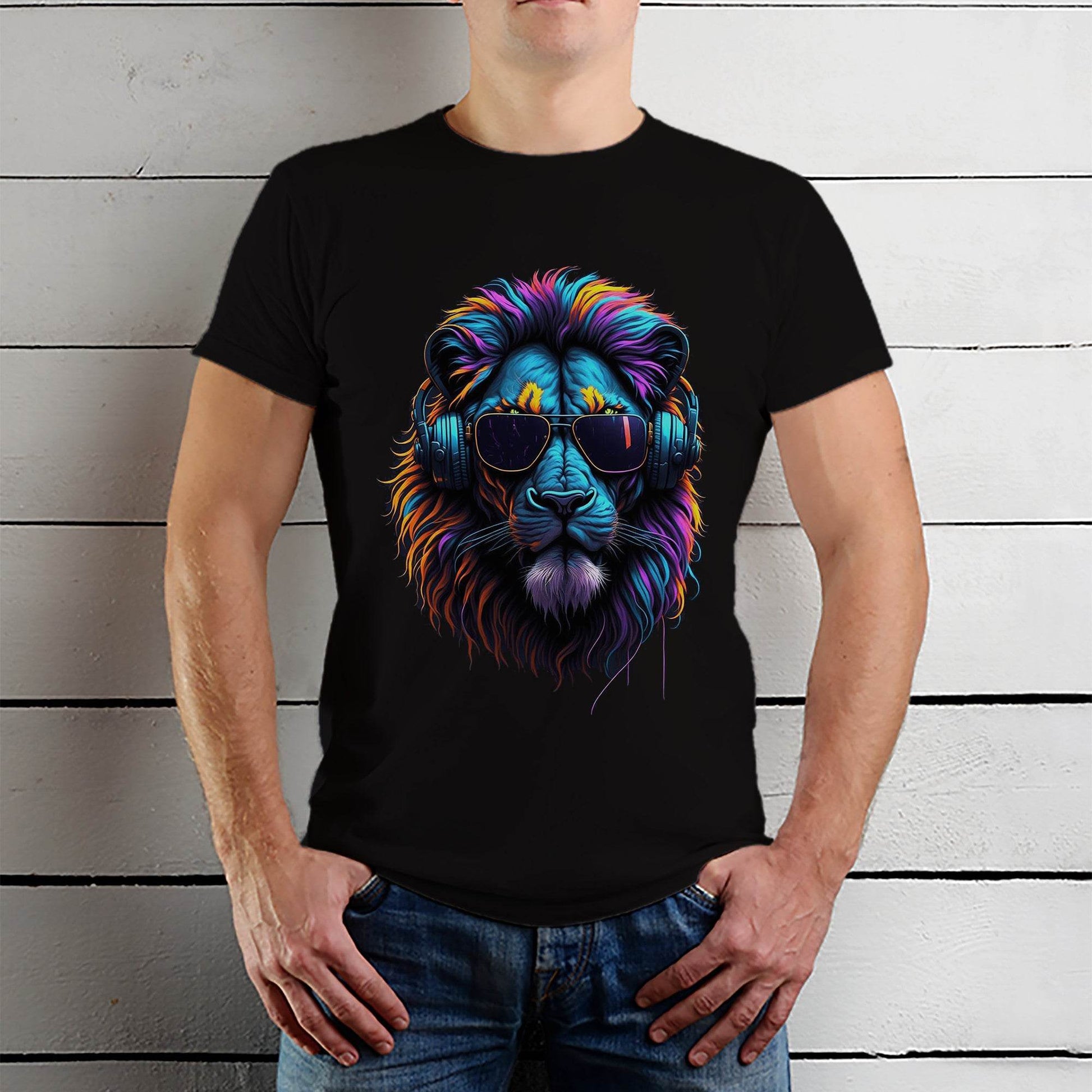 Lion wearing Sunglasses - Unisex Round Neck Regular Fit 100% Combed Cotton Half Sleeve T-Shirt - Mojilo Mart