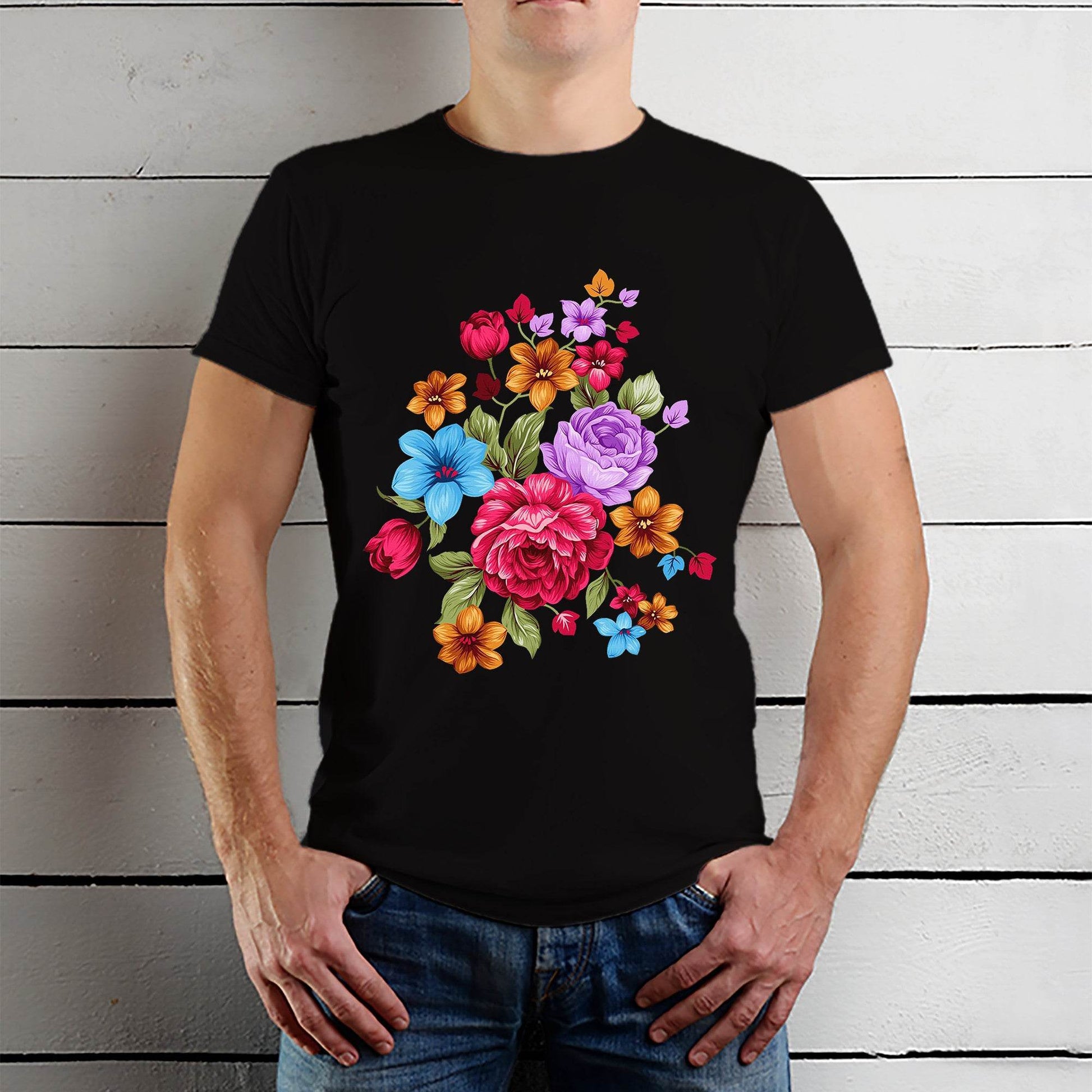 Loose Summer Flowers - Unisex Round Neck Regular Fit 100% Combed Cotton Half Sleeve T-Shirt - Mojilo Mart