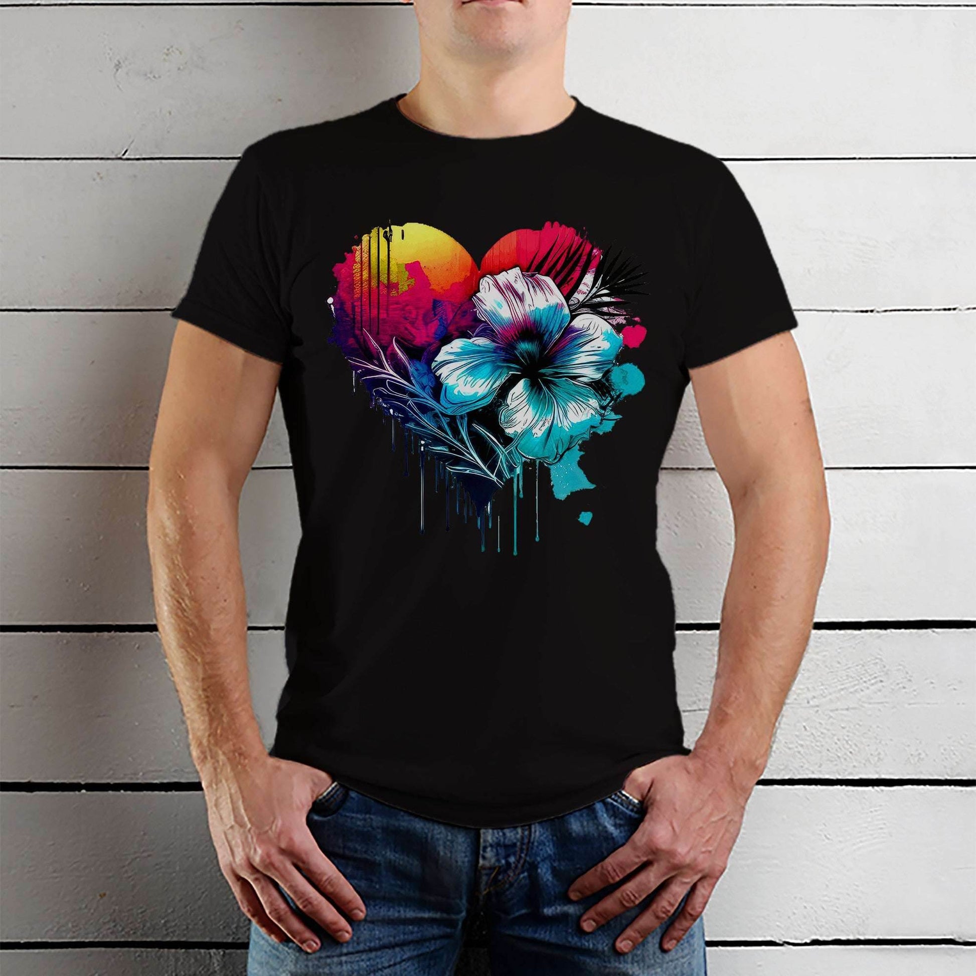 Love Heart Watercolor 90s Trend - Unisex Round Neck Regular Fit 100% Combed Cotton Half Sleeve T-Shirt - Mojilo Mart