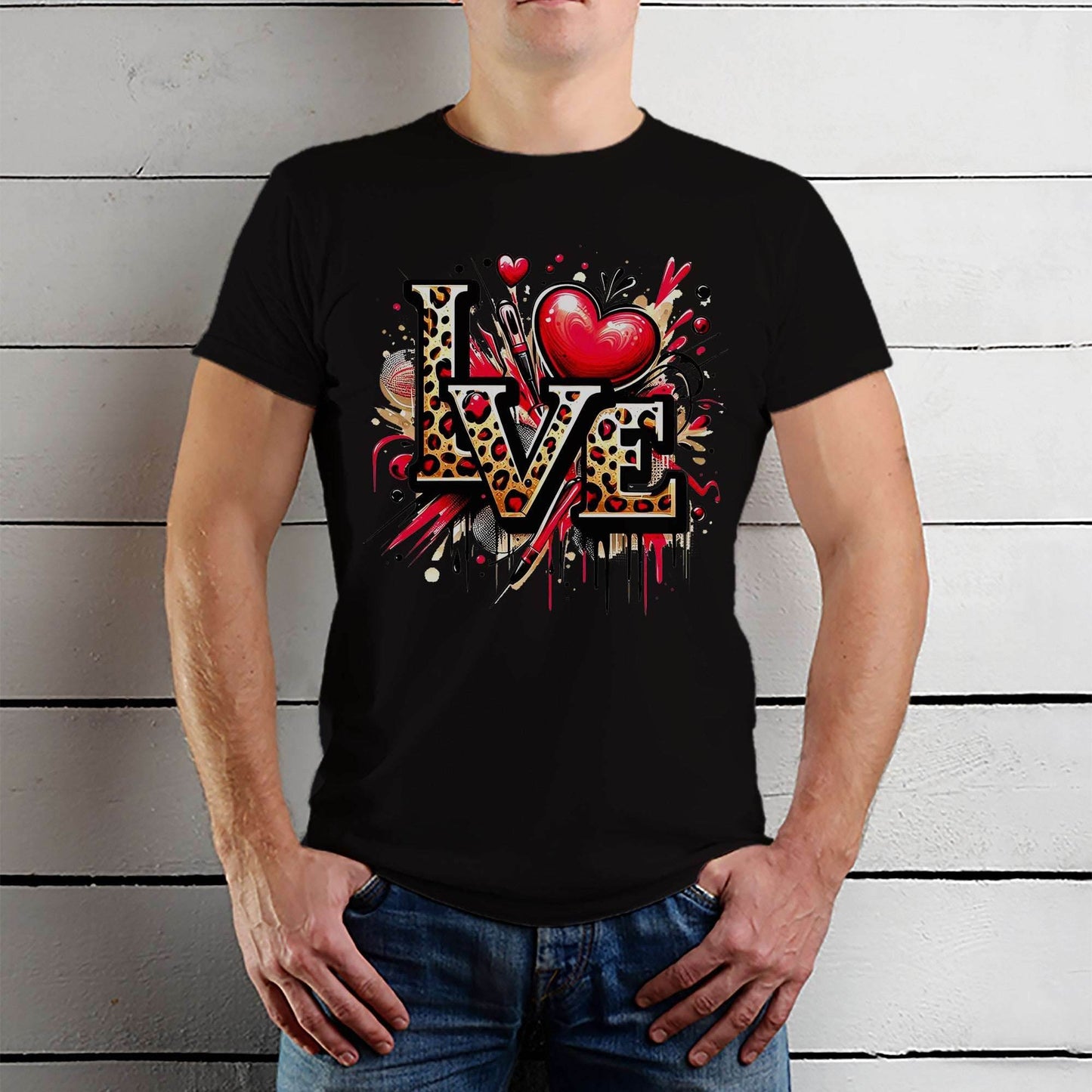 Love Leopard DESIGNE - Unisex Round Neck Regular Fit 100% Combed Cotton Half Sleeve T-Shirt - Mojilo Mart