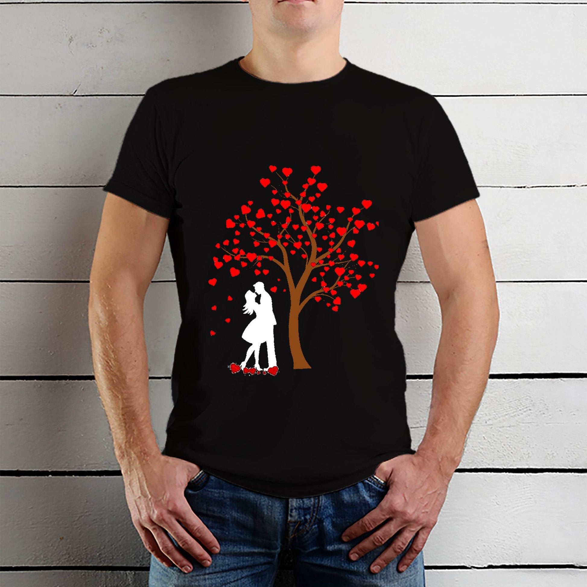 Loving couple, silhouette couples - Unisex Round Neck Regular Fit 100% Combed Cotton Half Sleeve T-Shirt - Mojilo Mart