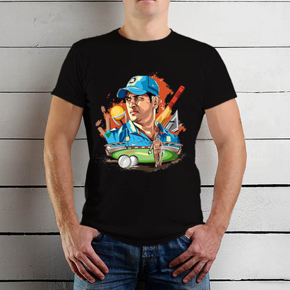 M.S Dhoni Vector Desing - Unisex Round Neck Regular Fit 100% Combed Cotton Half Sleeve T-Shirt - Mojilo Mart