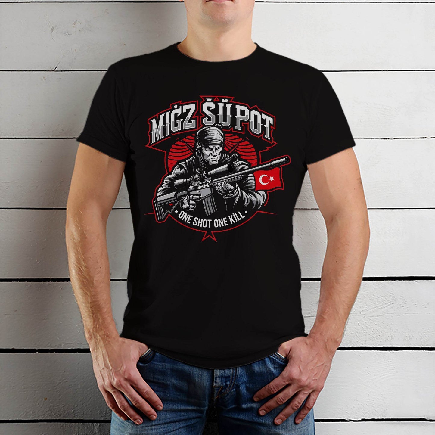 MIGZ SUPOT ONE SHOT ONE K?LL - Unisex Round Neck Regular Fit 100% Combed Cotton Half Sleeve T-Shirt - Mojilo Mart