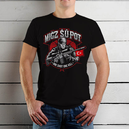 MIGZ SUPOT ONE SHOT ONE K?LL - Unisex Round Neck Regular Fit 100% Combed Cotton Half Sleeve T-Shirt - Mojilo Mart