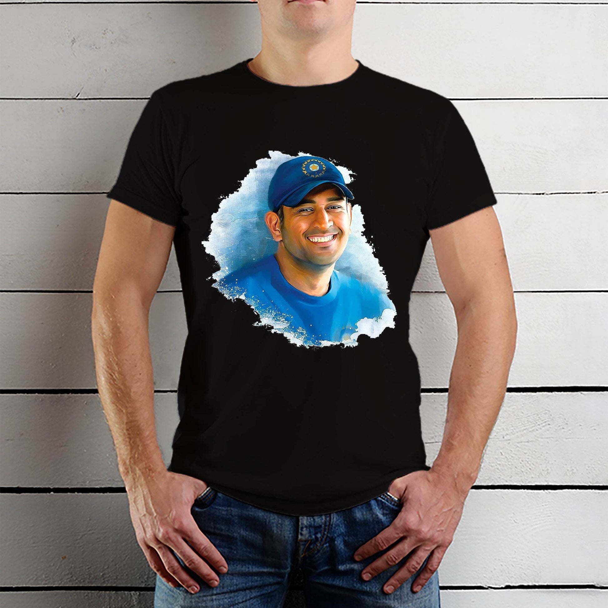 M S Dhoni Wall Poster - Unisex Round Neck Regular Fit 100% Combed Cotton Half Sleeve T-Shirt - Mojilo Mart